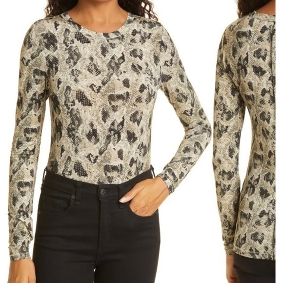 RAG & BONE Sabeen Print Long Sleeve T-Shirt in Beige multi Size M - Picture 7 of 13